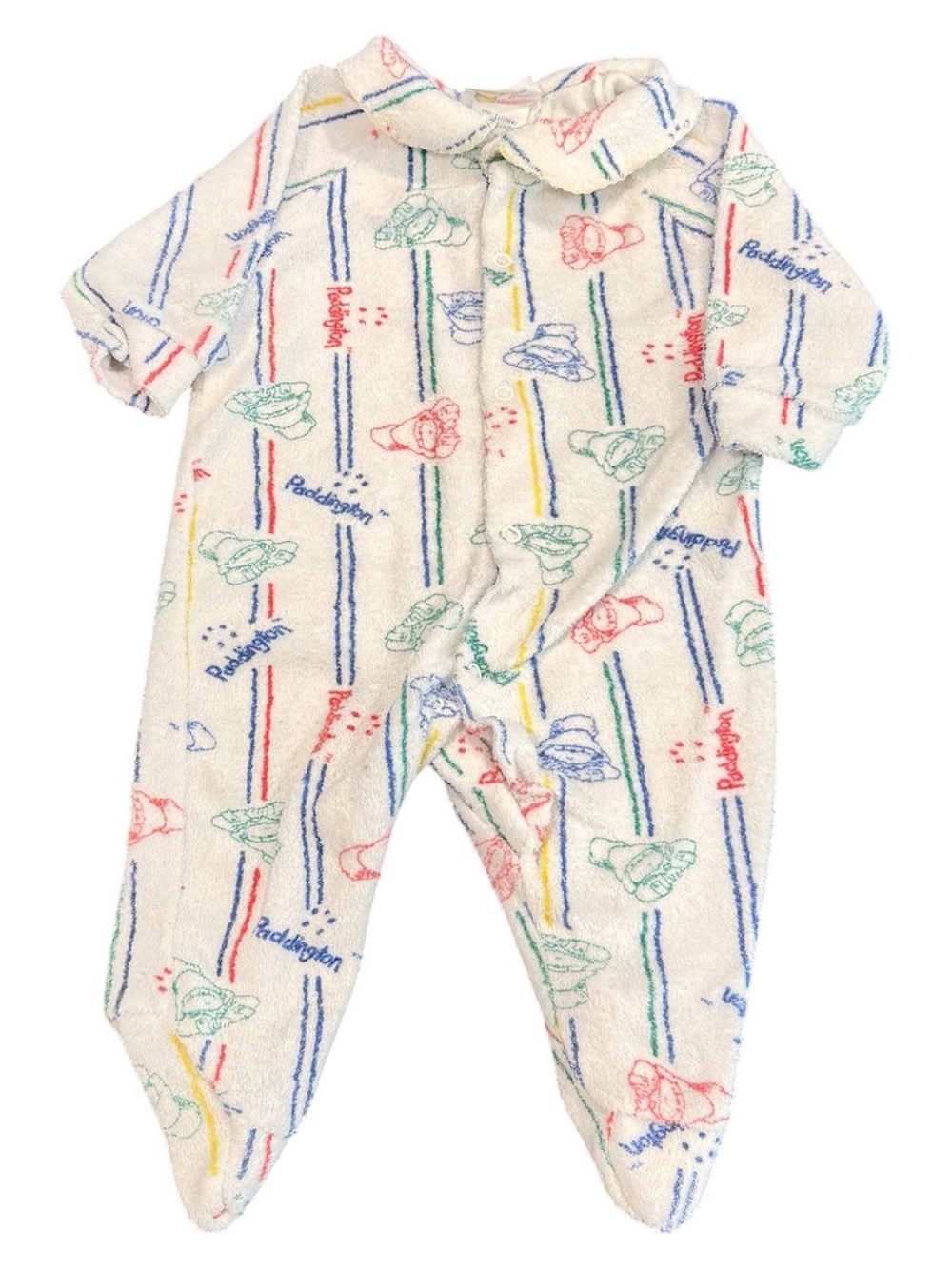 Vintage Paddington one piece terry cloth pajamas baby 6/9 month 90s boy girl